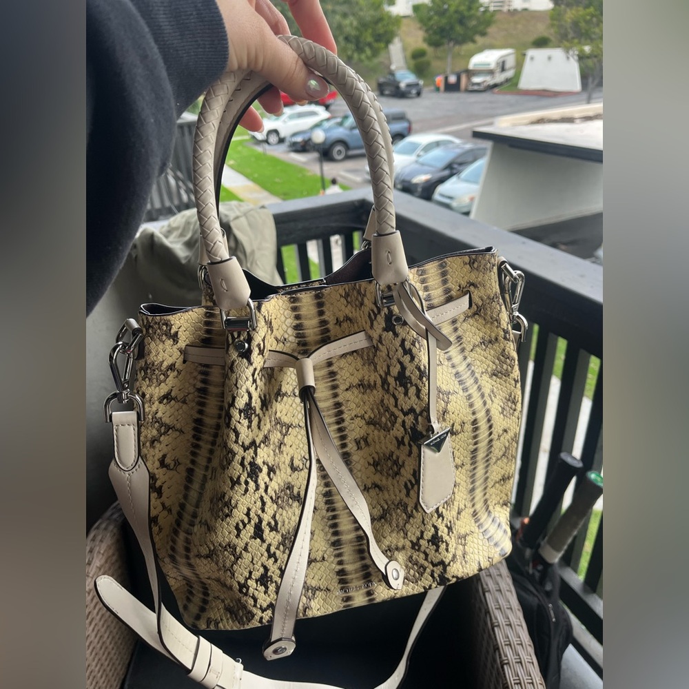 Michael Kors Beige and Black Snakeskin Satchel